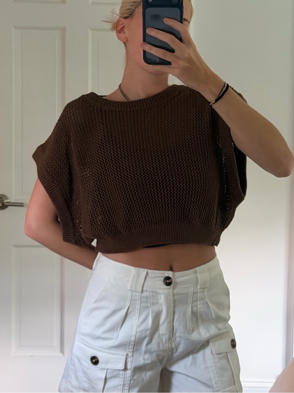 Brown Mesh Knit sweater tank